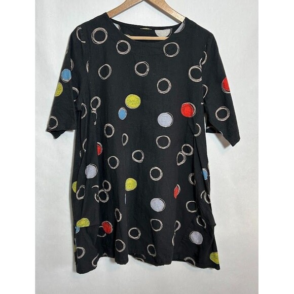 Mona Lisa Tunic Top Womens L Polka Dot Bubble Hem Pockets Artsy Lagenlook - Picture 2 of 7